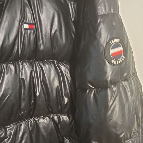 Tommy Hilfiger Shiny Black Puffer Coat - Picture 2 of 7